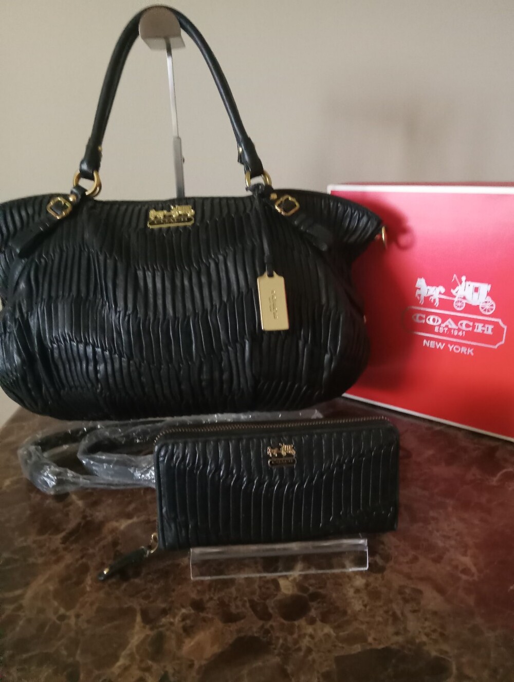 Coach Madison Black Textured Leather Satchel/Wallet Bundle EUC - Picture 4 of 16